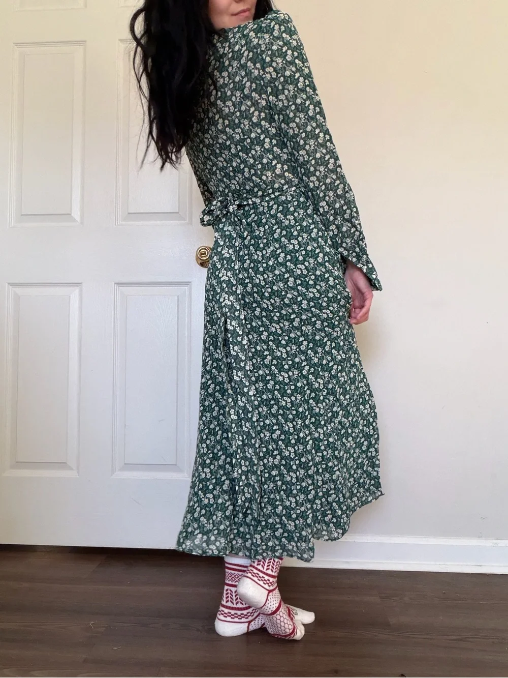 Reformation Green Floral Wrap-Style Maxi Dress Small - Picture 5 of 6